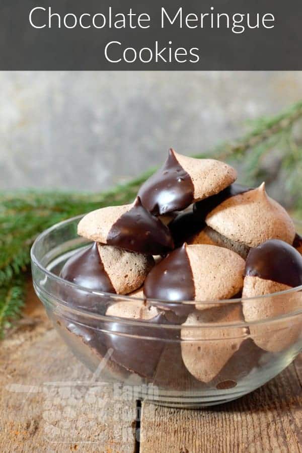 chocolate meringue cookies served in a clear glass bowl