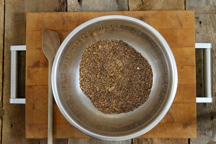 a stainless steel bowl filled with a coffee rub spice mixture