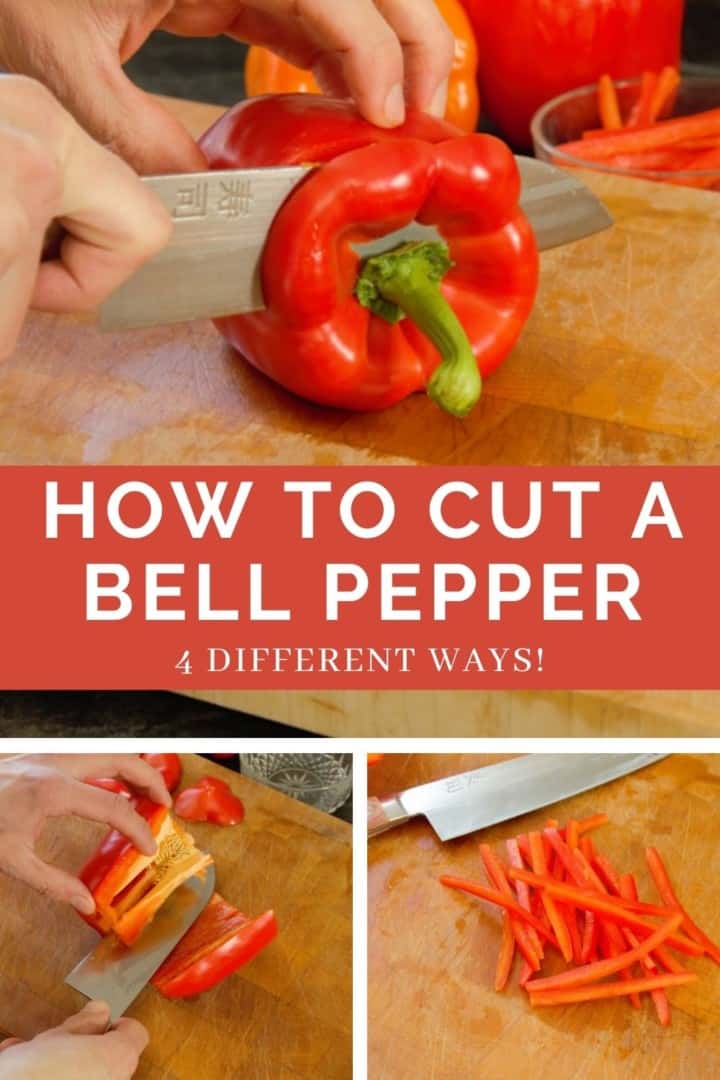 collage image of a belle pepper being cut several different ways