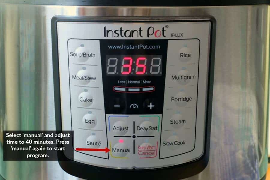 An instant pot control panel with a description of which setting to use to make instant pot chicken stock