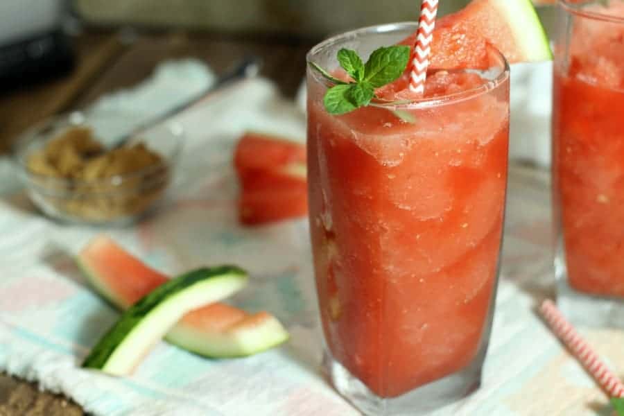 a healthy homemade watermelon slushie in a glass